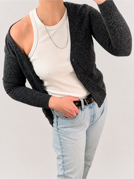 Uniqlo Sweaters - Uniqlo Charcoal Grey Knit V Neck Button Down Long Sleeve Cardigan Sweater Small